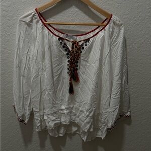 Embroidered White Peasant Top